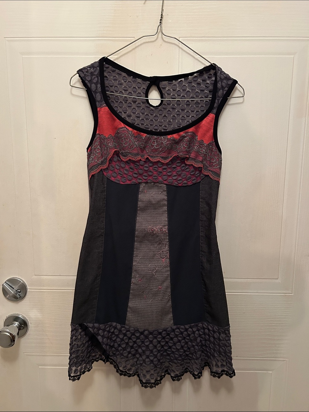 Women’s Black and Red Mini Dress with Textured Panels